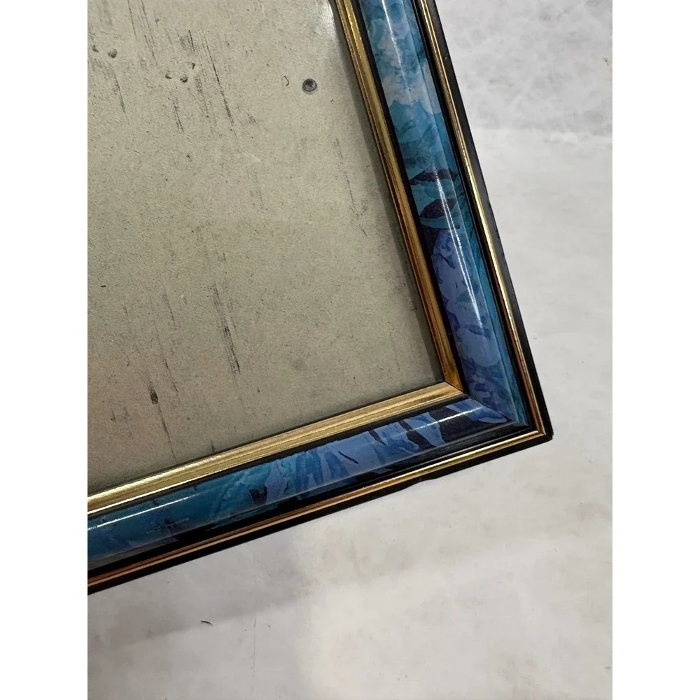 Vintage Blue Marbled Picture Frame Gold Trim Glass Tabletop 4x6 Photo Frame